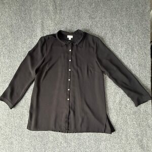 J.Jill Black‎ Button Down Long Sleeve Blouse Career Office Pleated Back Womens